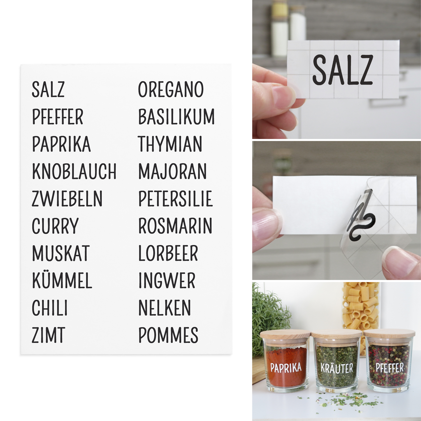 20 Gewürzetiketten, Labels, Aufkleber, Beschriftung für Gewürzgläser, spülmaschinengeeignet