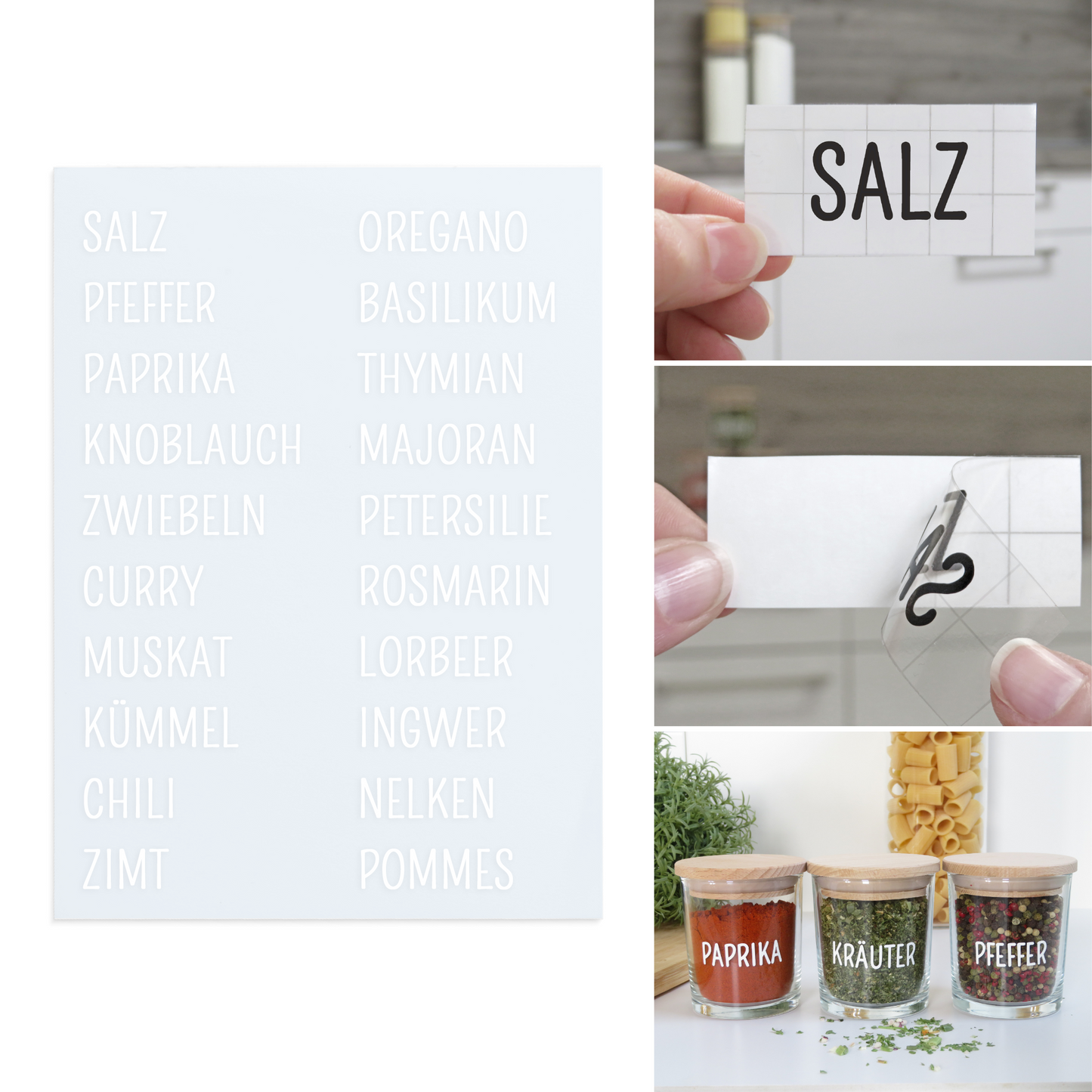 20 Gewürzetiketten, Labels, Aufkleber, Beschriftung für Gewürzgläser, spülmaschinengeeignet