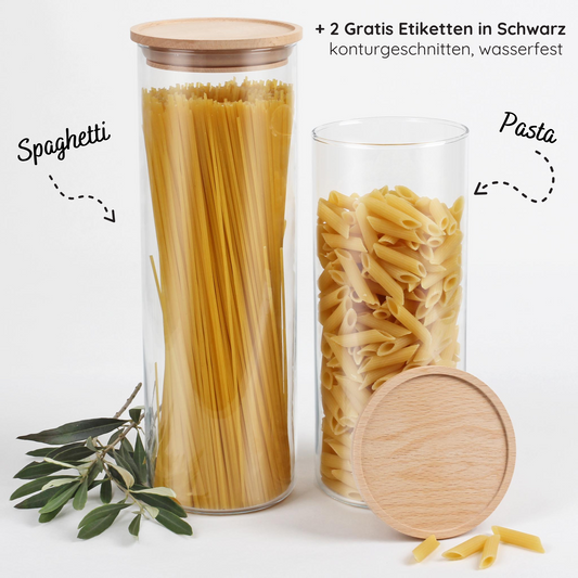 Vorratsgläser Set Pasta Duo Spaghetti Glas Holzdeckel