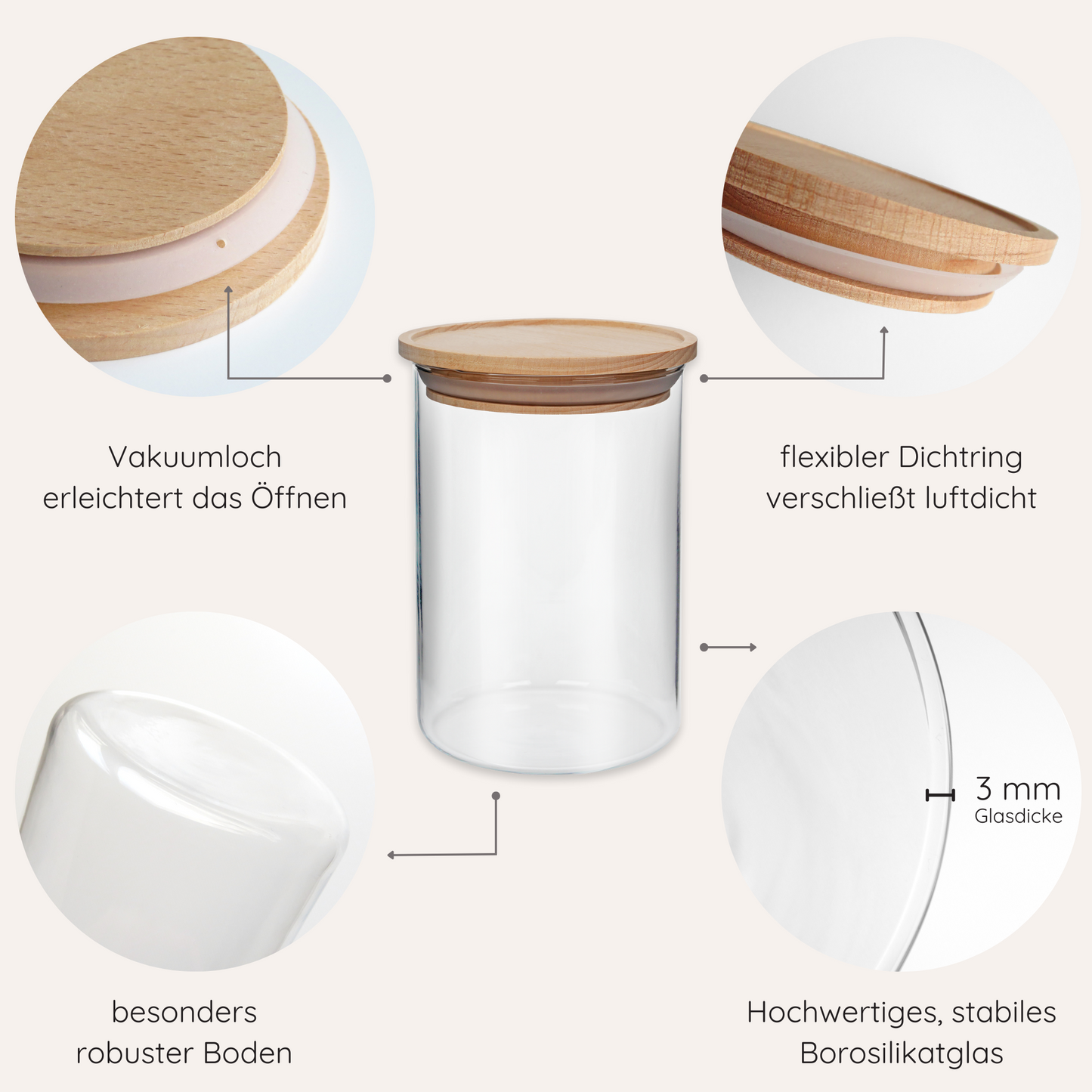 Detailansichten Vorratsglas mit Holzdeckel