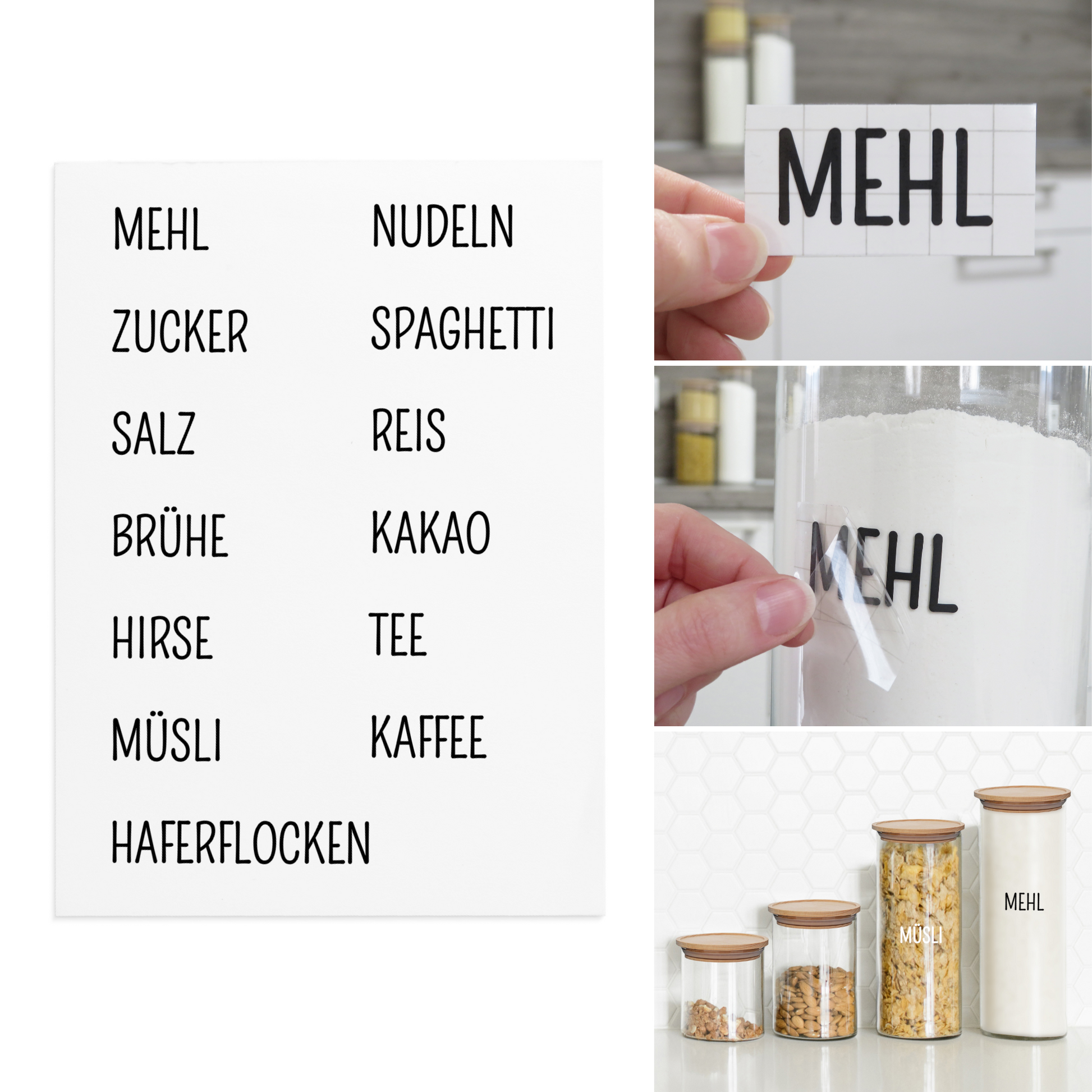 Etiketten Aufkleber Labels Beschriftung Vorratsgläser Druckschrift schwarz