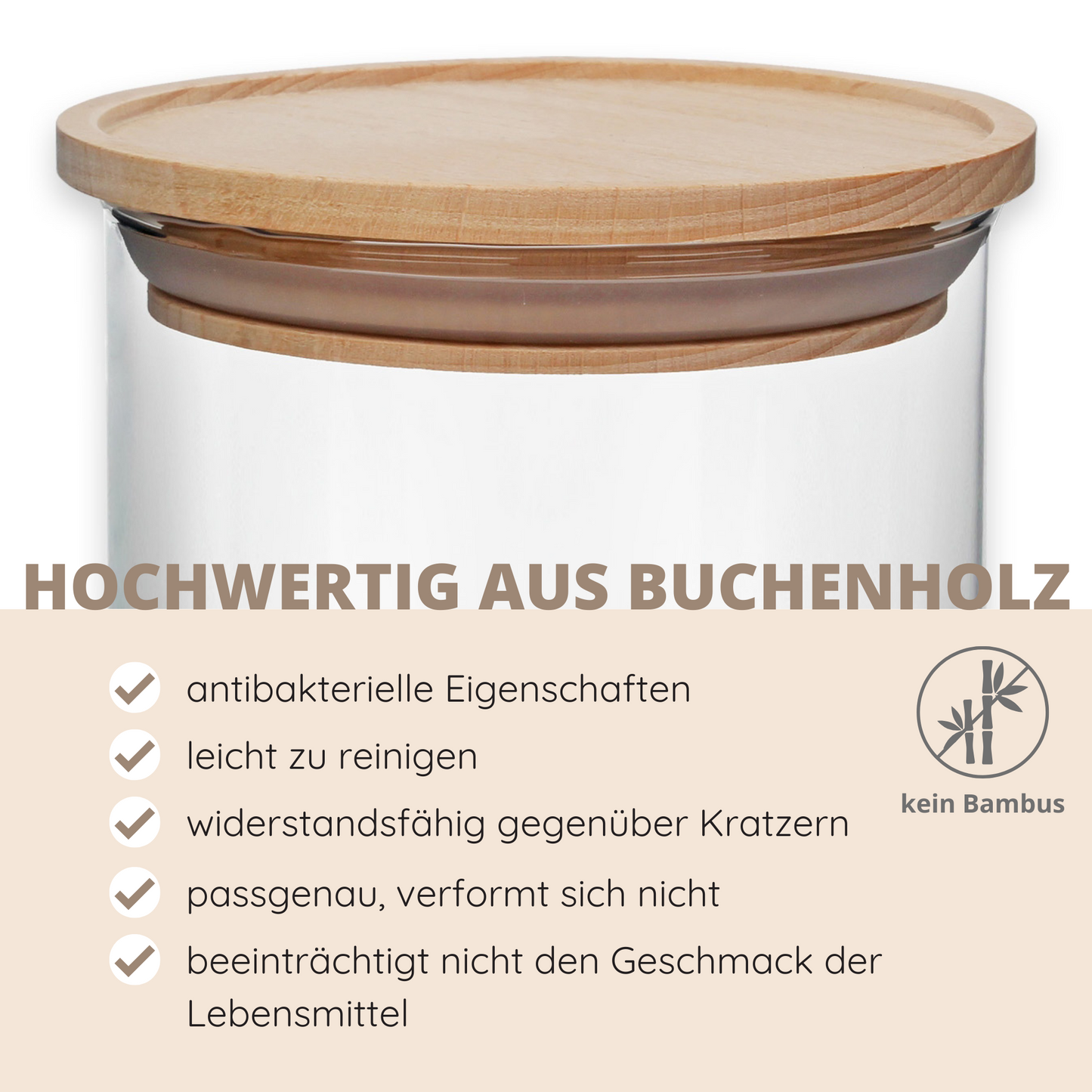 Hochwertiger Holzdeckel aus Buche für Vorratsgläser