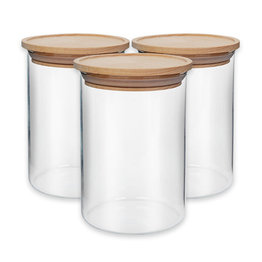 Vorratsgläser 3er-Set mit Holzdeckel, stapelbar, 900 ml