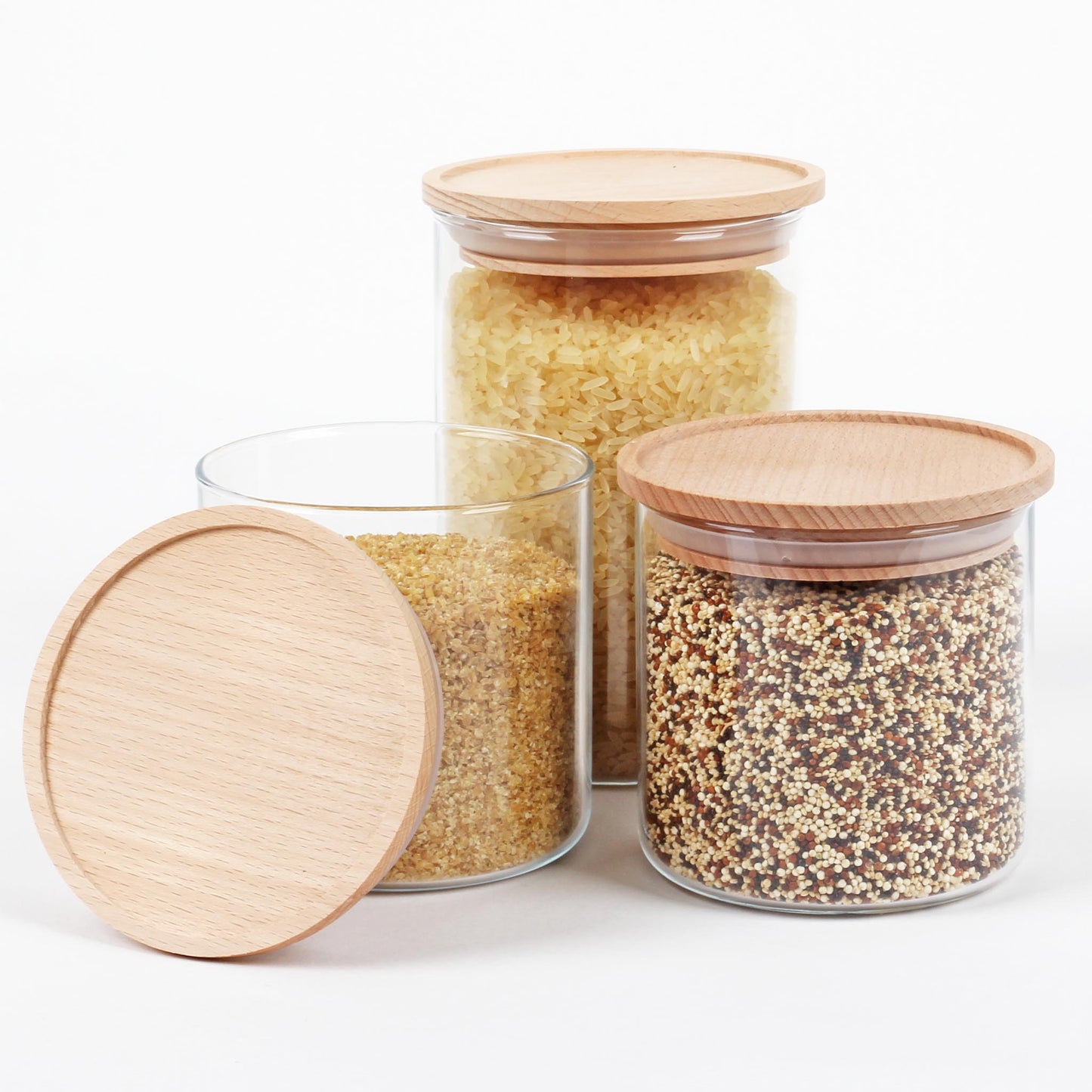 Aufbewahrungsgläser Holzdeckel, stapelbar, lebensmittelecht