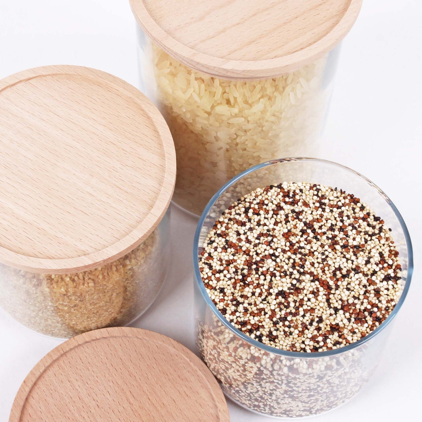 Aufbewahrungsgläser Holzdeckel, stapelbar, lebensmittelecht