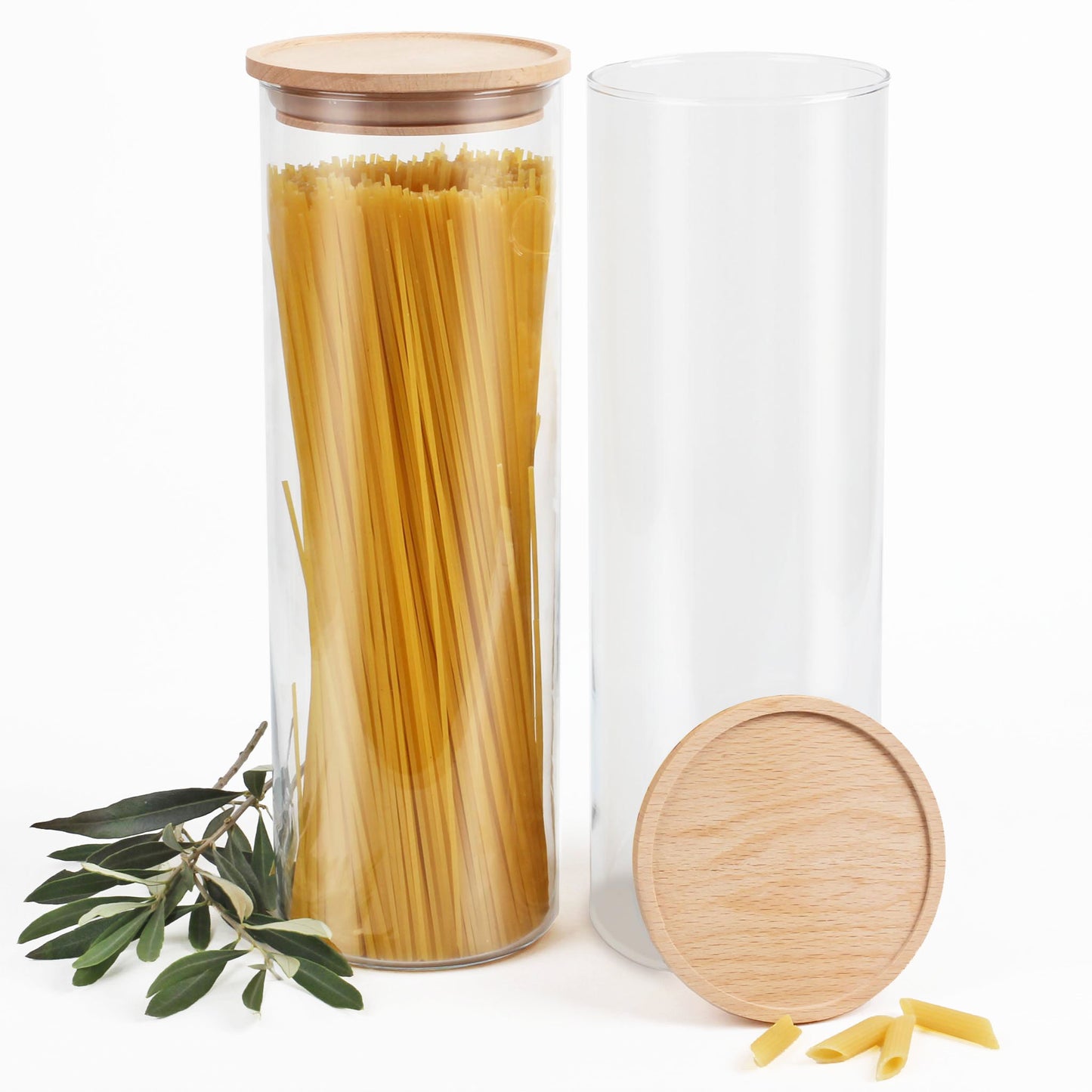 Vorratsgläser Set - Spaghettigläser -, mit Holzdeckel, stapelbar, 2000 ml
