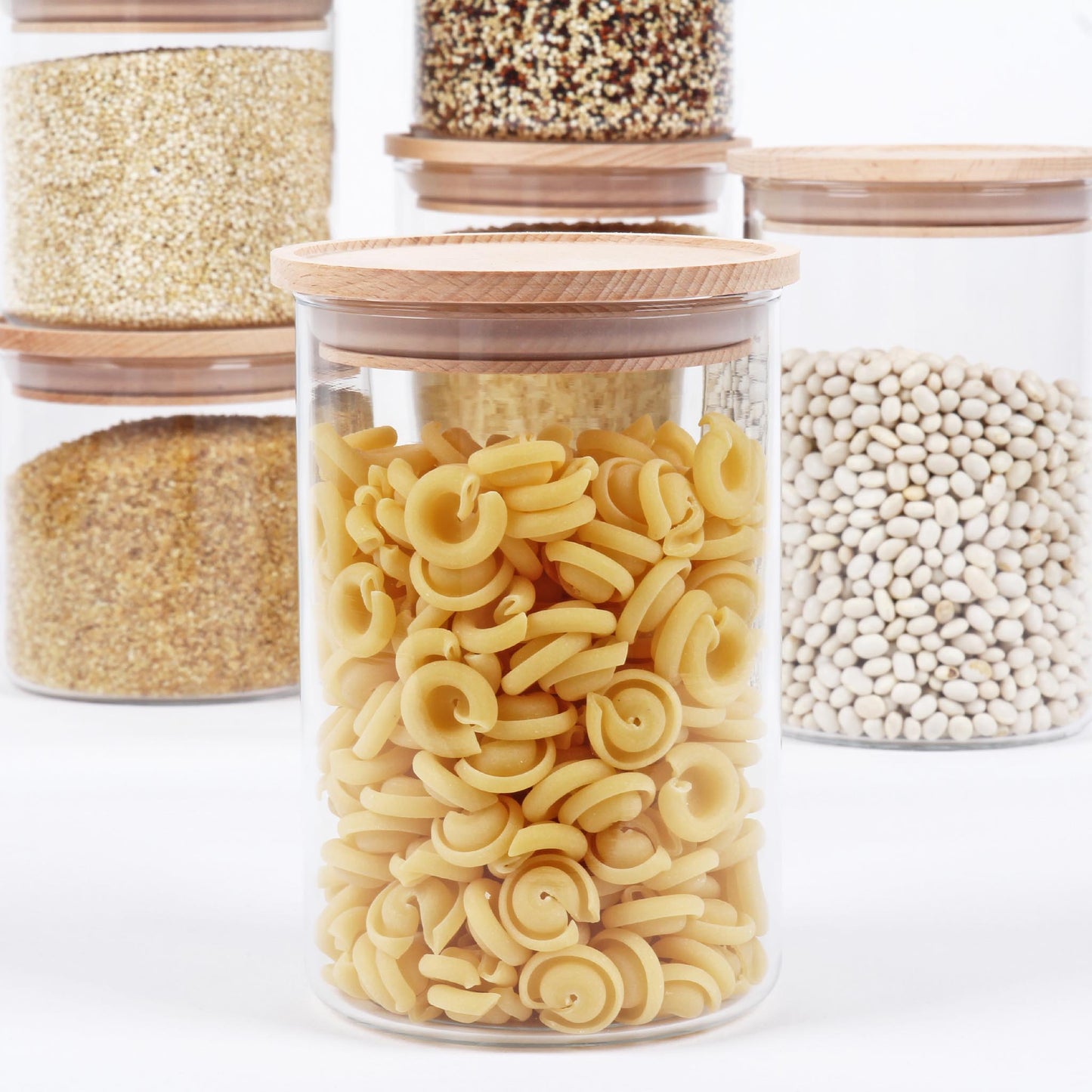 Aufbewahrungsgläser Holzdeckel, stapelbar, lebensmittelecht