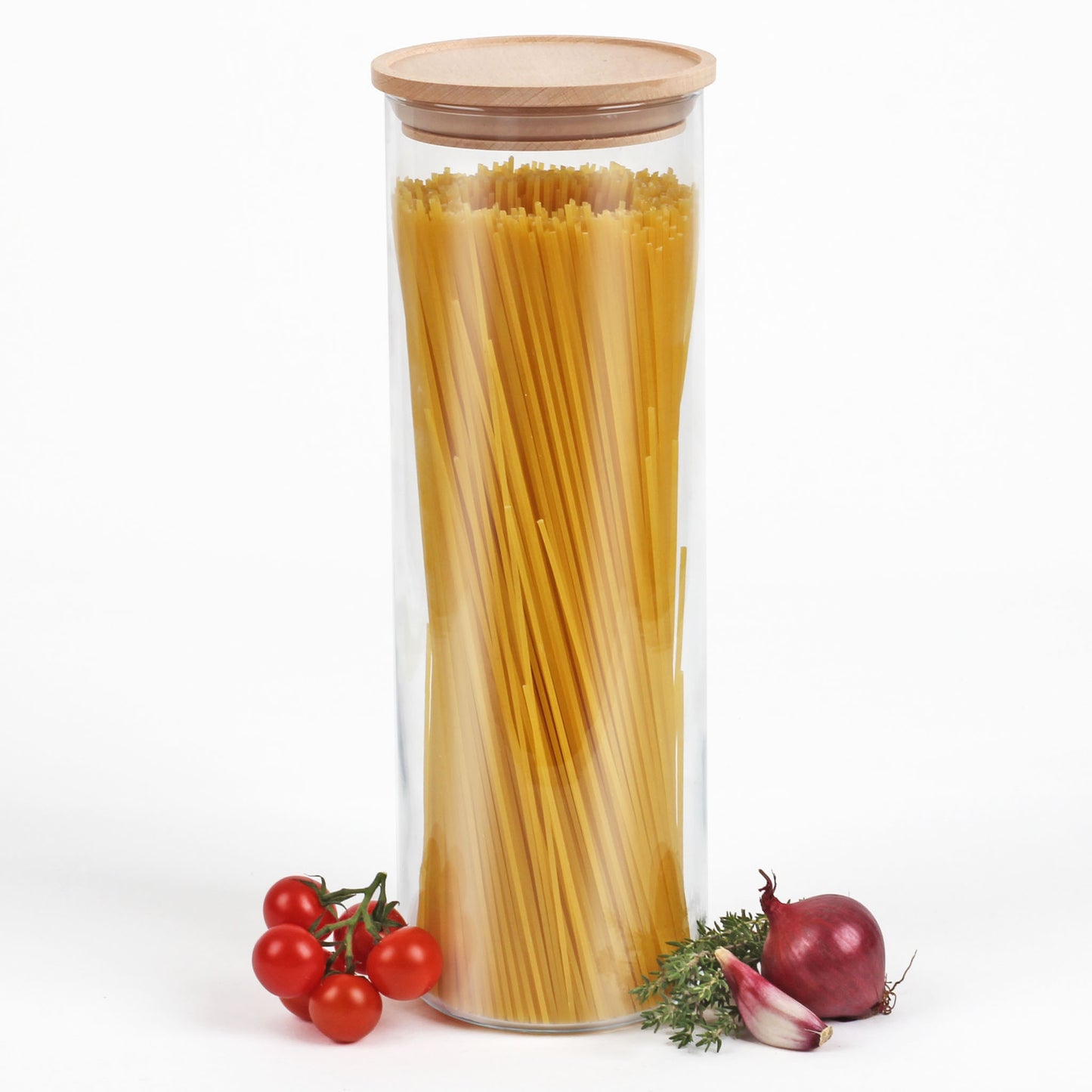 Spaghettiglas, Vorratsglas mit Holzdeckel, stapelbar, 2000 ml