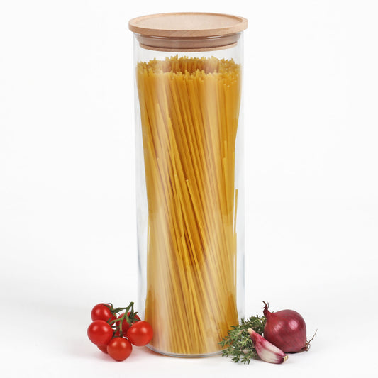 Spaghettiglas, Vorratsglas mit Holzdeckel, stapelbar, 2000 ml