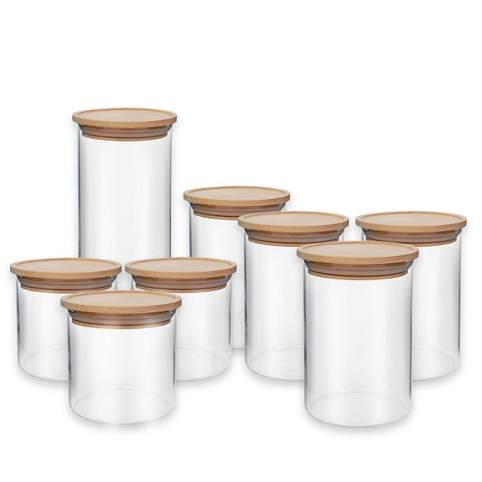 Vorratsgläser Starter-Set, 8 Gläser mit Holzdeckel, stapelbar