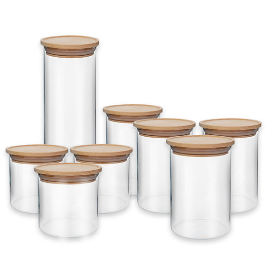 Vorratsgläser Starter-Set, 8 Gläser mit Holzdeckel, stapelbar