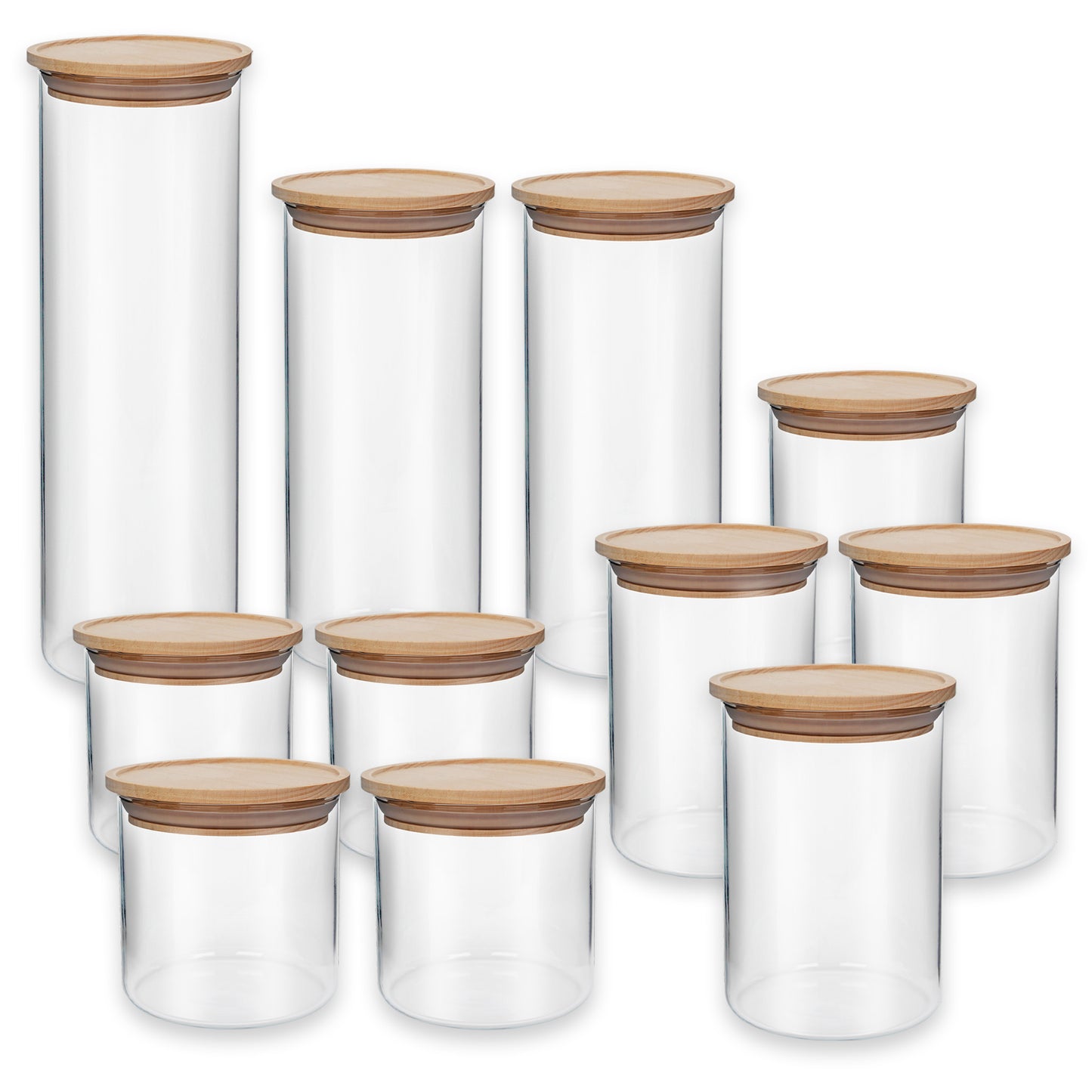 Großes Vorratsgläser Starter-Set, 11 Gläser mit Holzdeckel, stapelbar