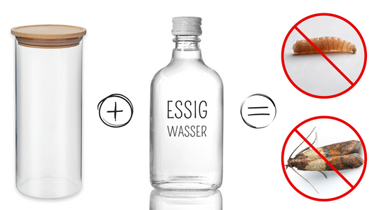Vorratsglas und Essigwasser gegen Lebensmittelmottel