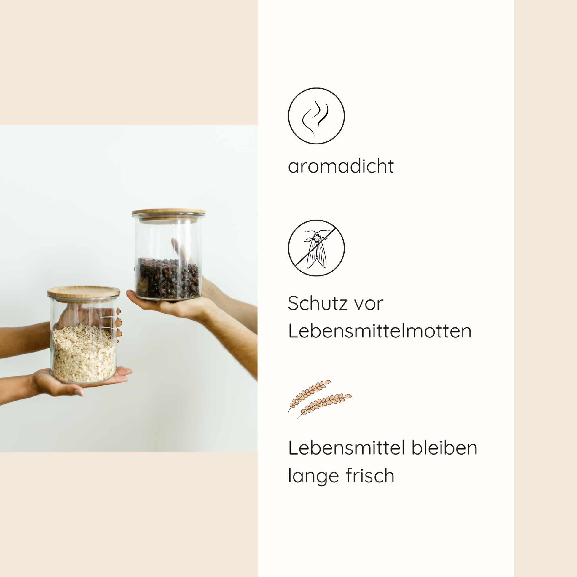 2 gefüllte Vorratsgläser mit Holzdeckel