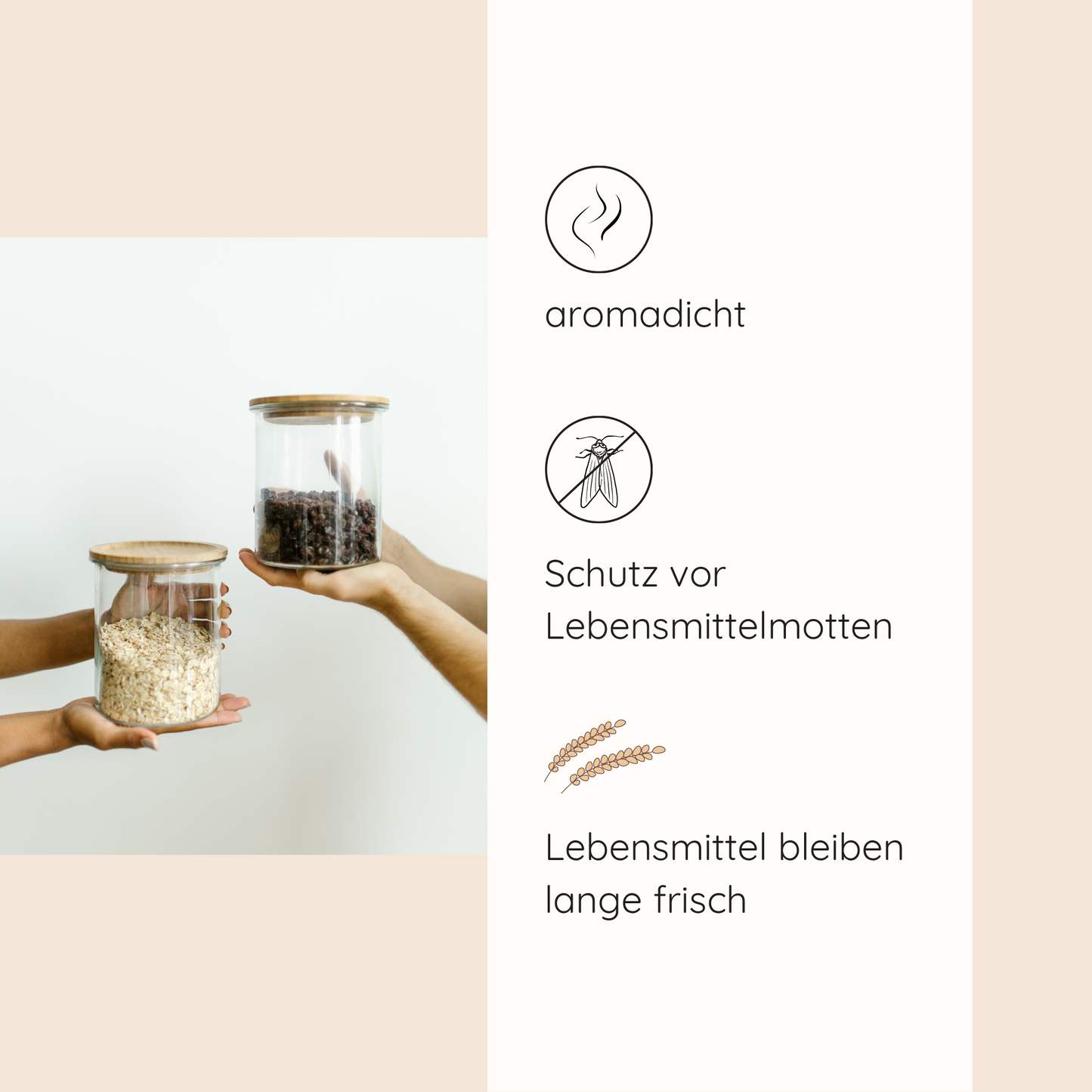 2 gefüllte Vorratsgläser mit Holzdeckel