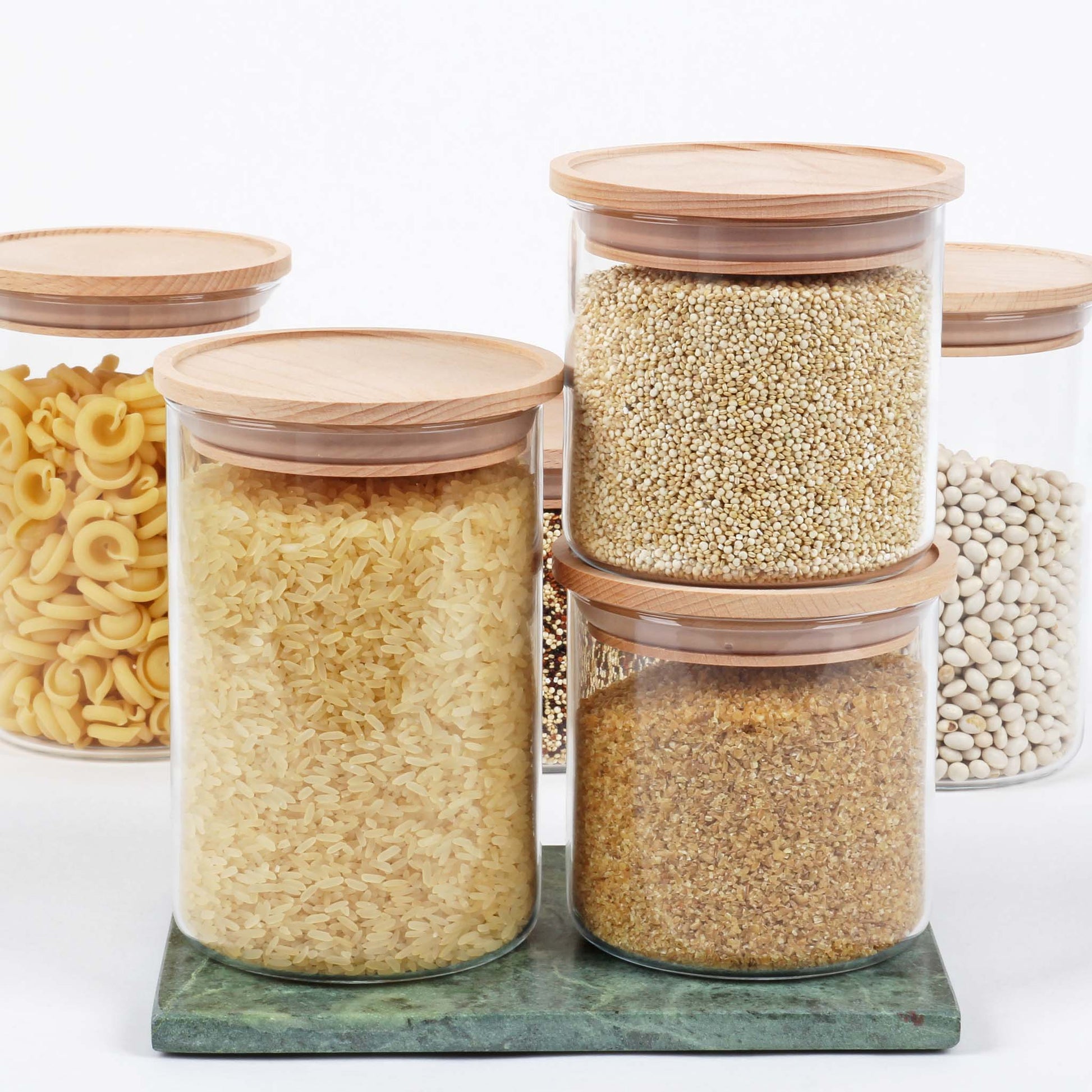 aufbewahrung mit holzdeckel Vorratsgläser Starter-Set, 6 Gläser mit Holzdeckel, stapelbar – Sortinally