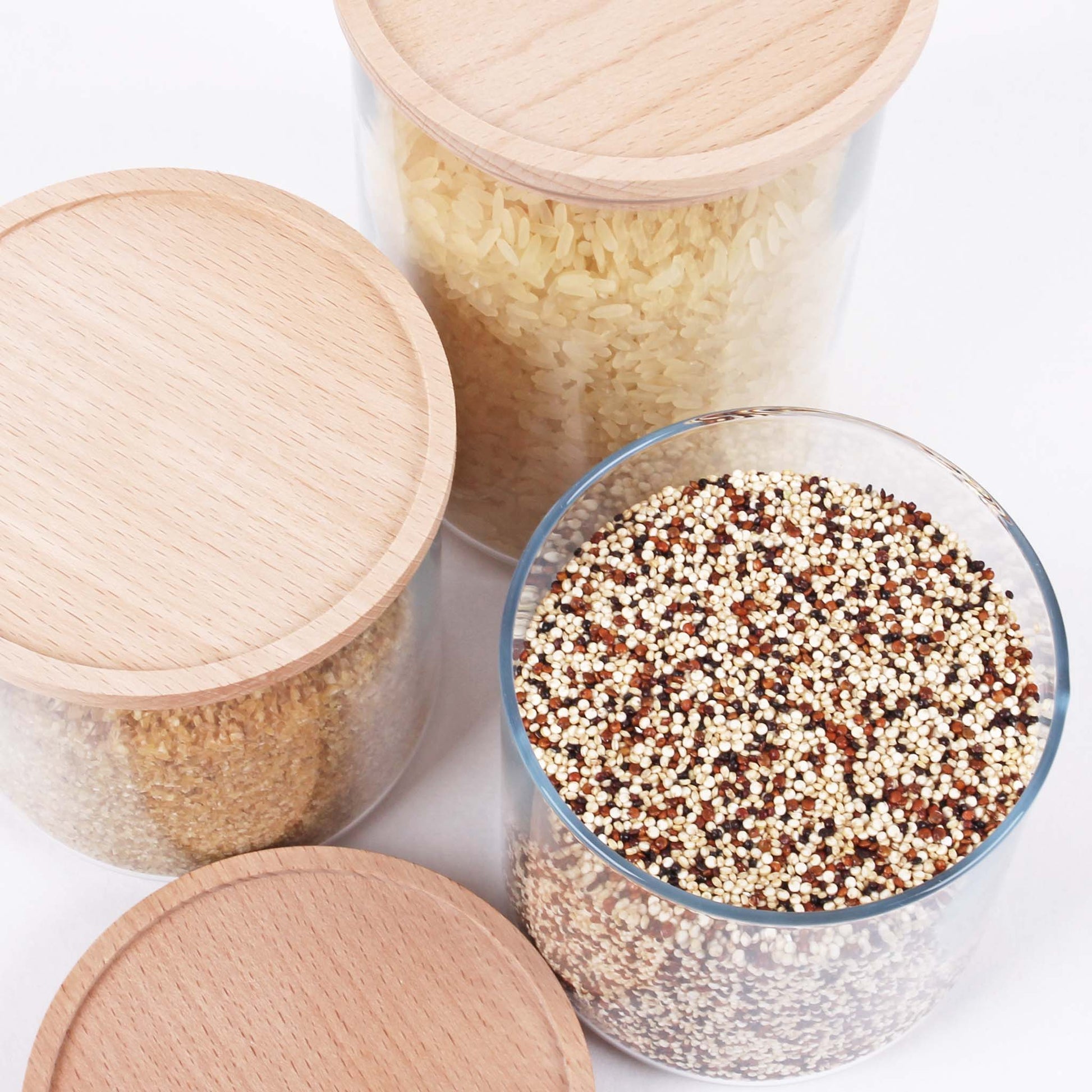 Vorratsgläser Starter-Set, 8 Gläser mit Holzdeckel, stapelbar – Sortinally