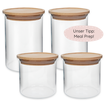 Vorratsgläser Set, 4 Gläser mit Holzdeckel, stapelbar, ideal für Meal Prep