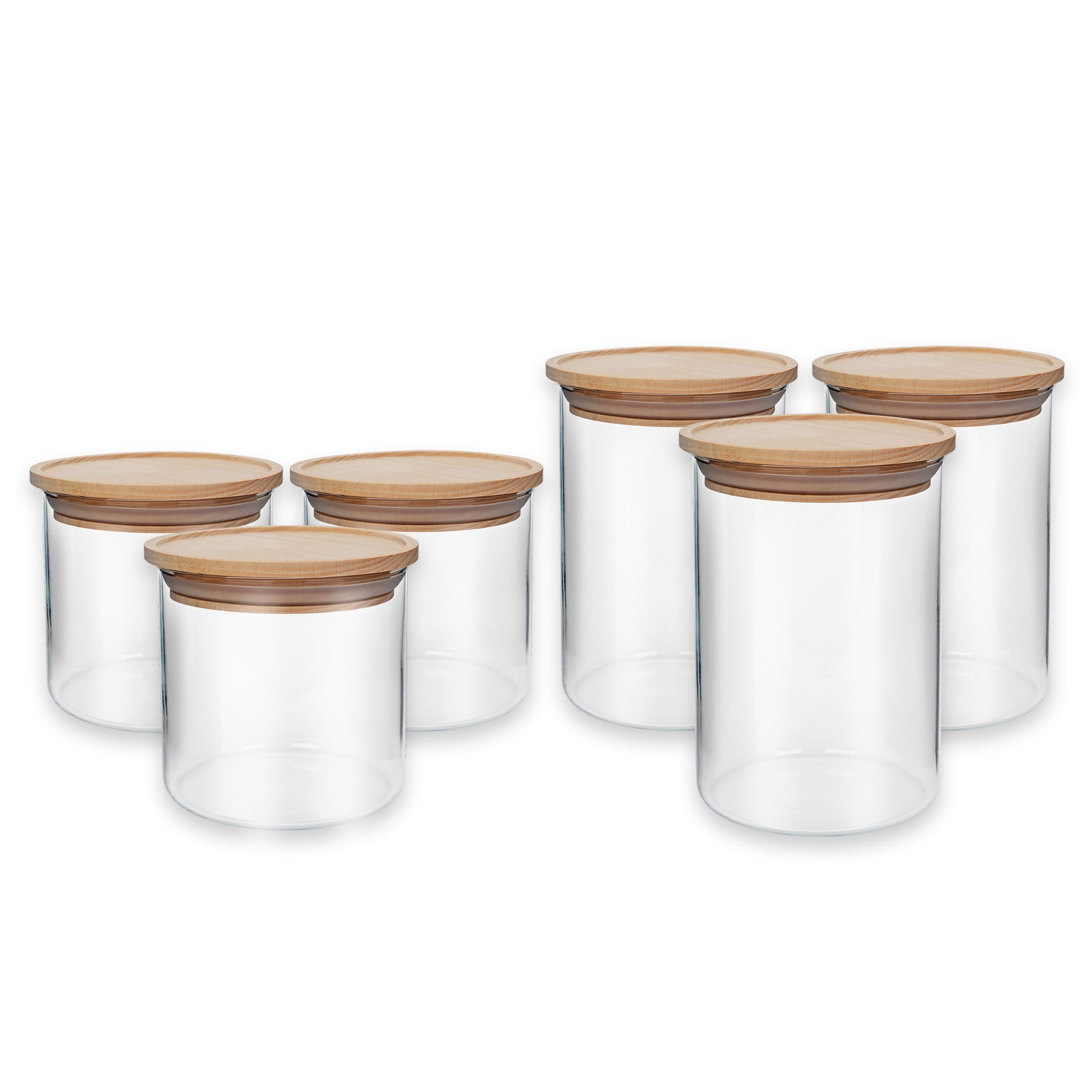 Vorratsgläser Starter-Set, 6 Gläser mit Holzdeckel, stapelbar